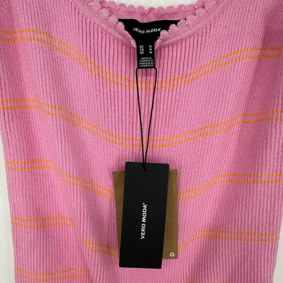 Vero Moda Scallop Trim Knit Tank Dress Figure Hugging Pink Orange Medium - Picture 4 of 7